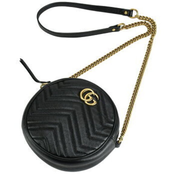 Gucci Handbags - Gucci Bag GG Marmont Shoulder Chain Quilted Leather Black Heart Round